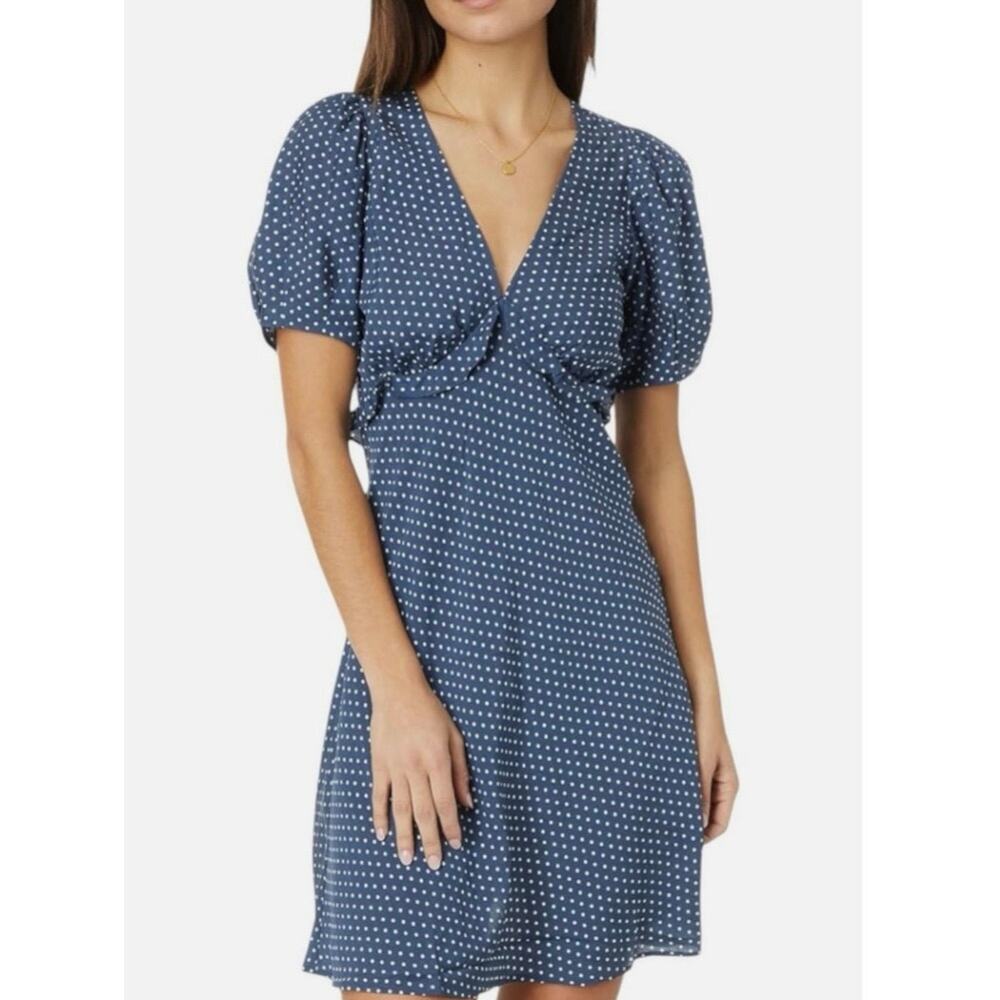 Madewell Puff-Sleeve Ruffle Mini Dress Blue Polka Dot Womens Size 0